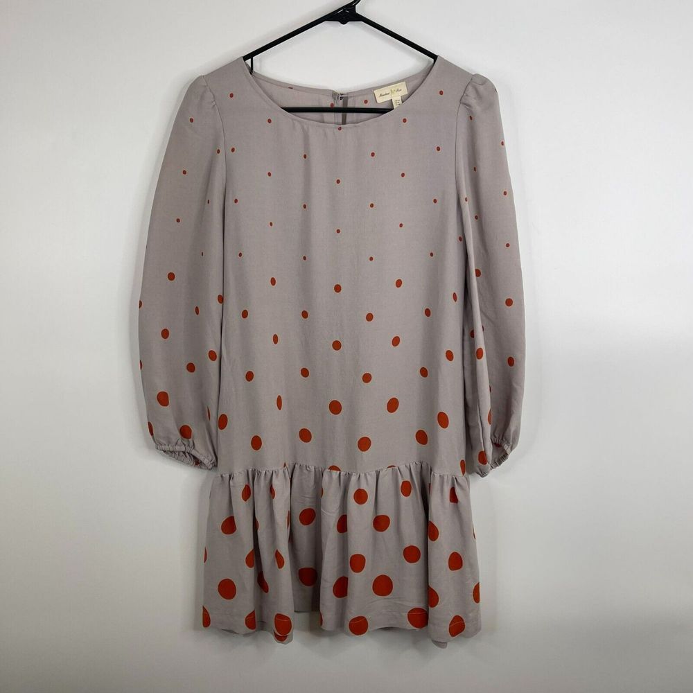 Meadow Rue Womens Minutiae Drop Waste Dress Size 6 Polka Dot Gray Pockets Open